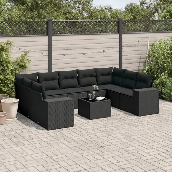 Gossi set canapele de gradina cu perne, 10 piese, negru, poliratan