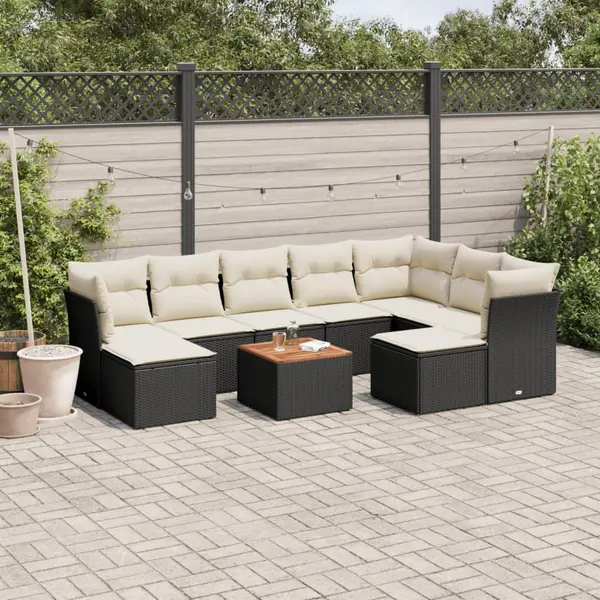 Gossi set canapele de gradina cu perne, 10 piese, negru, poliratan