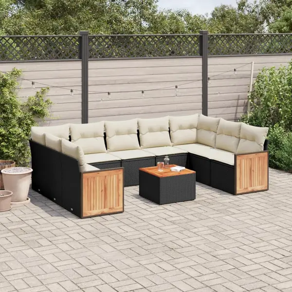 Gossi set canapele de gradina cu perne, 10 piese, negru, poliratan