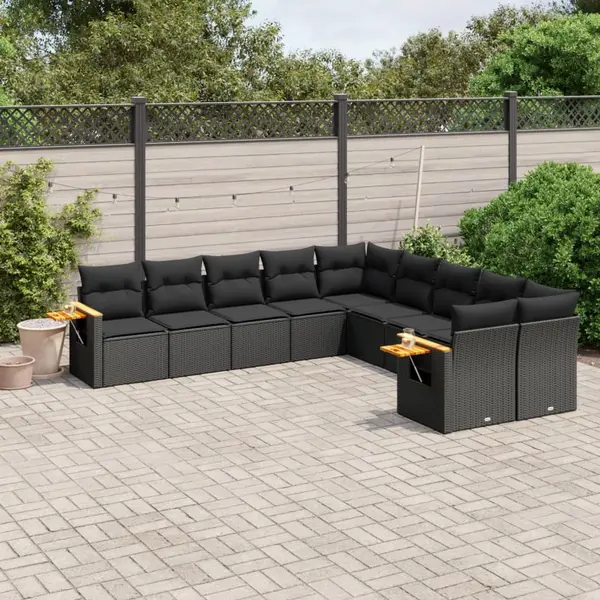 Gossi set canapele de gradina cu perne, 10 piese, negru, poliratan