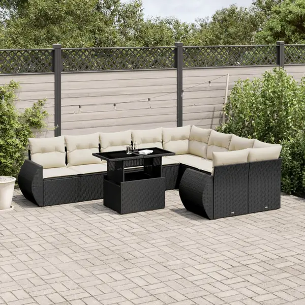 Gossi set canapele de gradina cu perne, 10 piese, negru, poliratan
