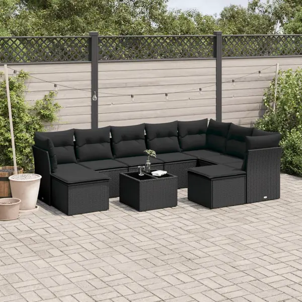Gossi set canapele de gradina cu perne, 10 piese, negru, poliratan