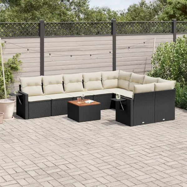 Gossi set canapele de gradina cu perne, 10 piese, negru, poliratan
