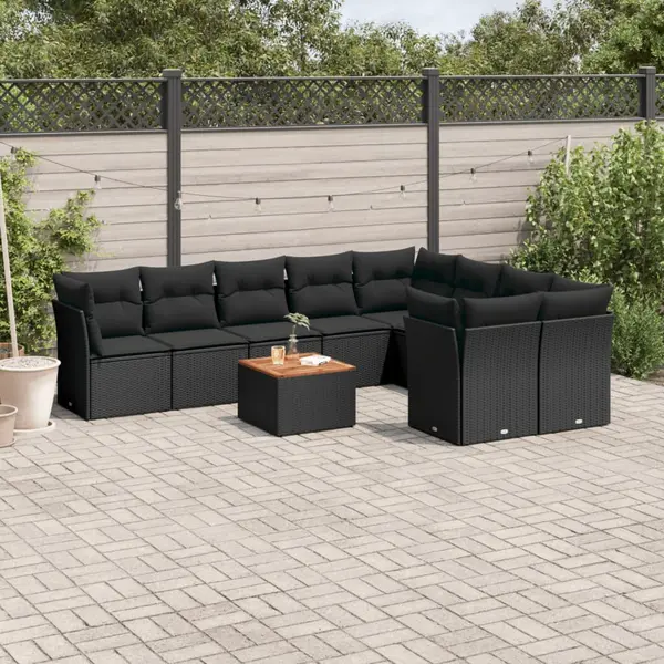 Gossi set canapele de gradina cu perne, 10 piese, negru, poliratan
