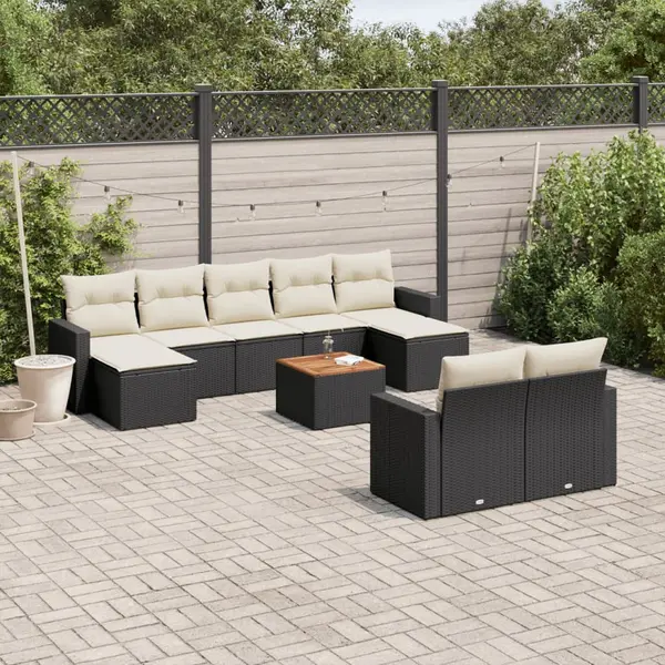 Gossi set canapele de gradina cu perne, 10 piese, negru, poliratan