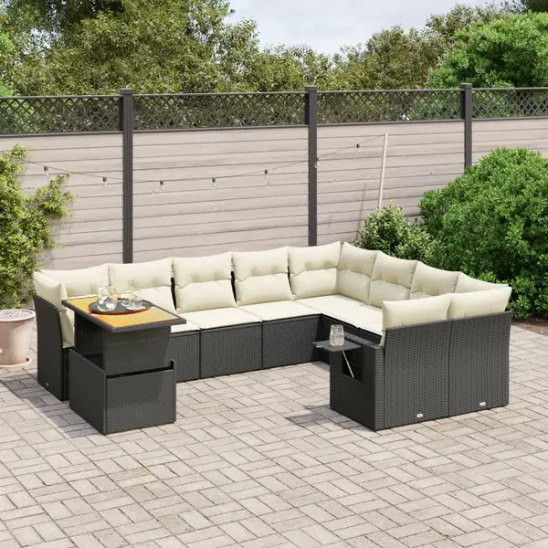 Gossi set canapele de gradina cu perne, 10 piese, negru, poliratan