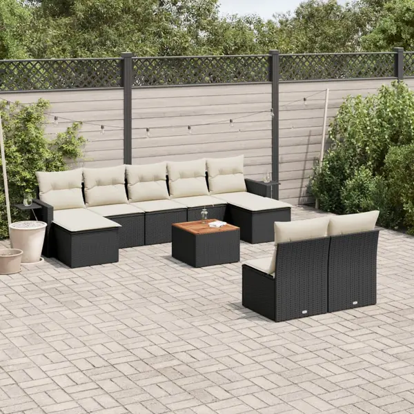 Gossi set canapele de gradina cu perne, 10 piese, negru, poliratan