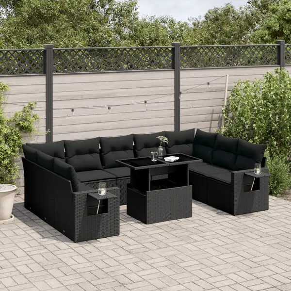 Gossi set canapele de gradina cu perne, 10 piese, negru, poliratan