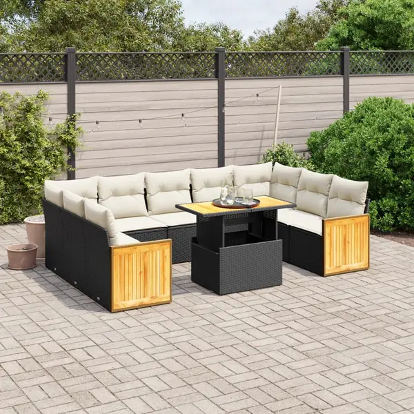 Gossi set canapele de gradina cu perne, 10 piese, negru, poliratan