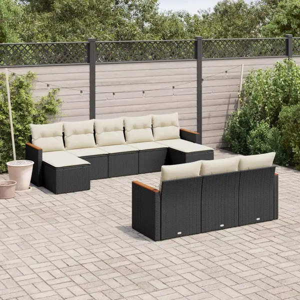 Gossi set canapele de gradina cu perne, 10 piese, negru, poliratan