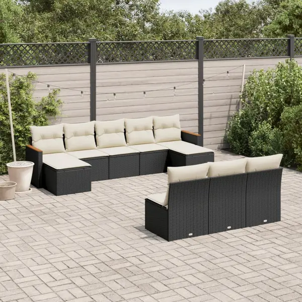 Gossi set canapele de gradina cu perne, 10 piese, negru, poliratan