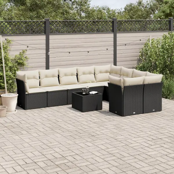 Gossi set canapele de gradina cu perne, 10 piese, negru, poliratan
