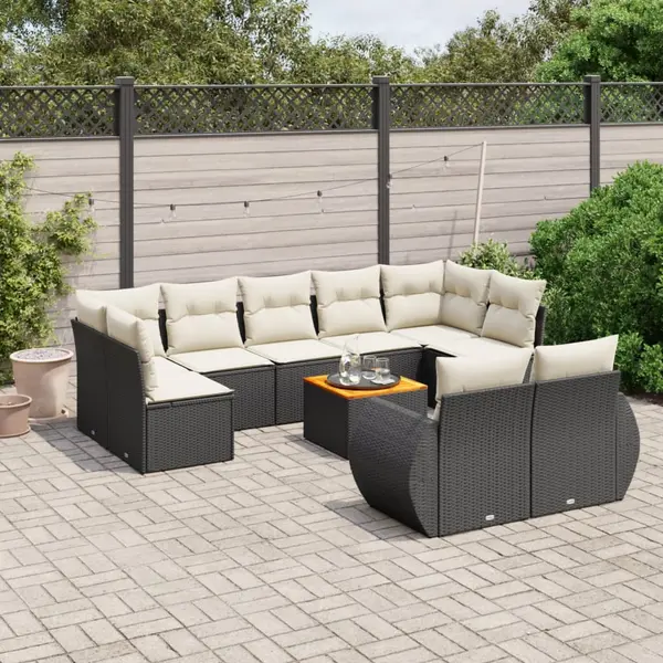 Gossi set canapele de gradina cu perne, 10 piese, negru, poliratan