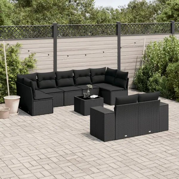 Gossi set canapele de gradina cu perne, 10 piese, negru, poliratan