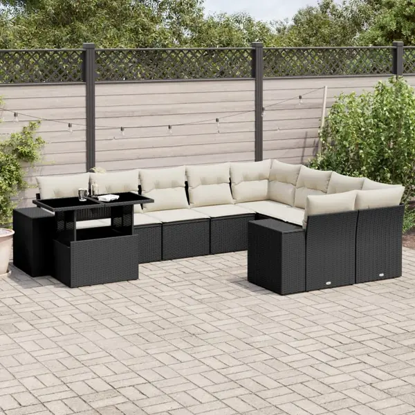 Gossi set canapele de gradina cu perne, 10 piese, negru, poliratan