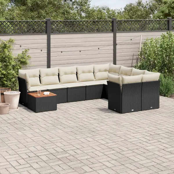 Gossi set canapele de gradina cu perne, 10 piese, negru, poliratan