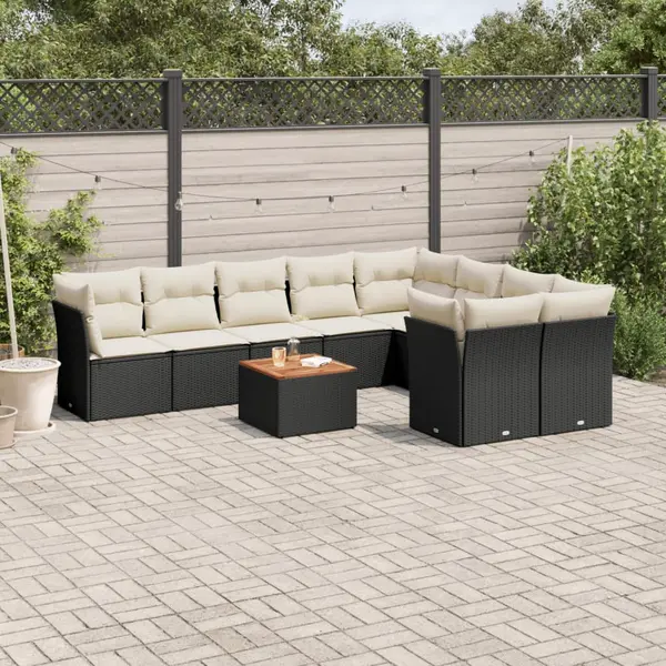 Gossi set canapele de gradina cu perne, 10 piese, negru, poliratan
