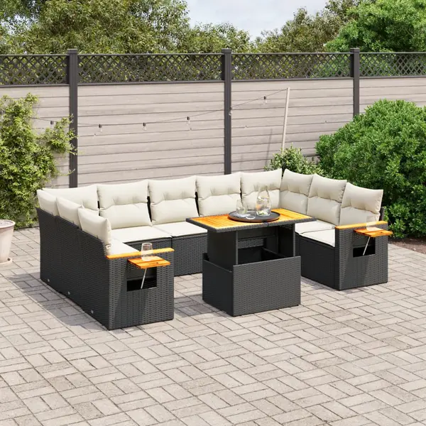 Gossi set canapele de gradina cu perne, 10 piese, negru, poliratan