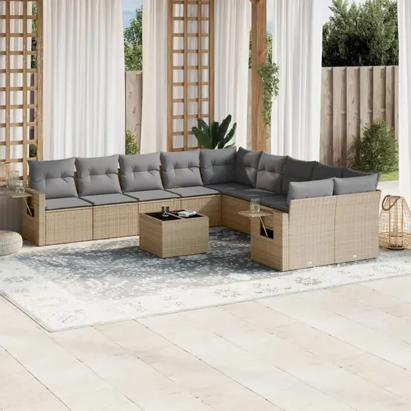 Gossi set canapele de gradina cu perne, 11 piese, bej, poliratan