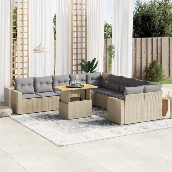 Gossi set canapele de gradina cu perne, 11 piese, bej, poliratan