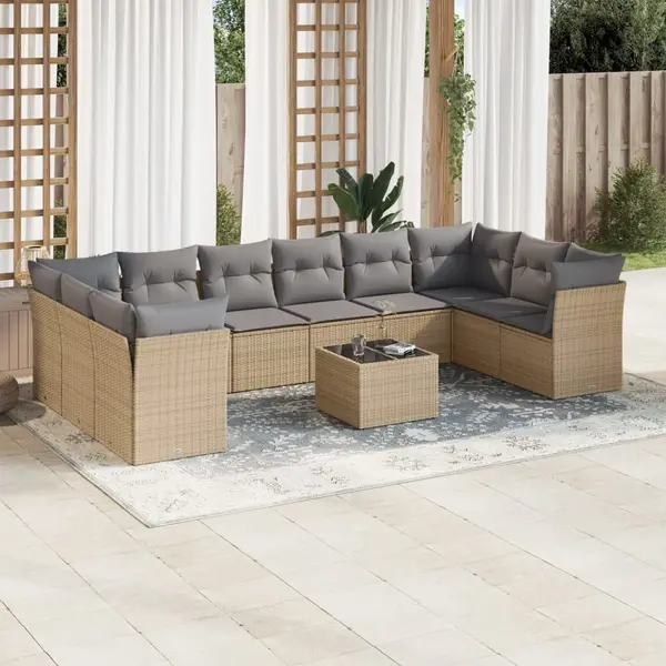 Gossi set canapele de gradina cu perne, 11 piese, bej, poliratan