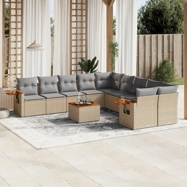 Gossi set canapele de gradina cu perne, 11 piese, bej, poliratan