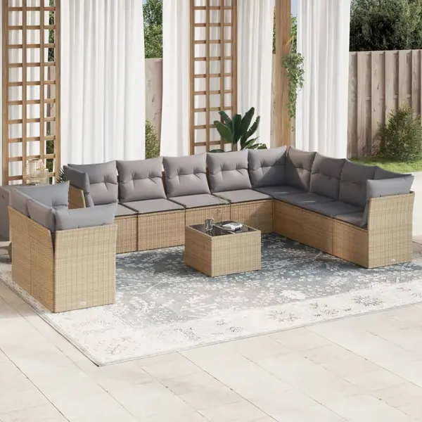 Gossi set canapele de gradina cu perne, 11 piese, bej, poliratan