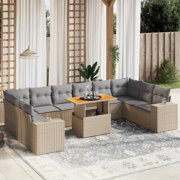Gossi set canapele de gradina cu perne, 11 piese, bej, poliratan