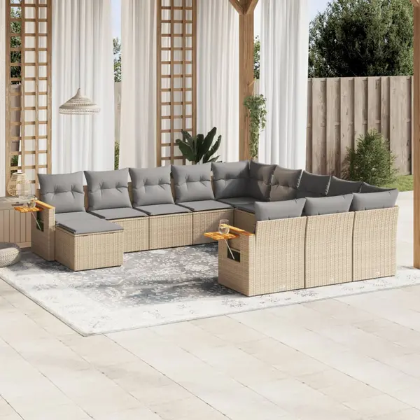 Gossi set canapele de gradina cu perne, 11 piese, bej, poliratan