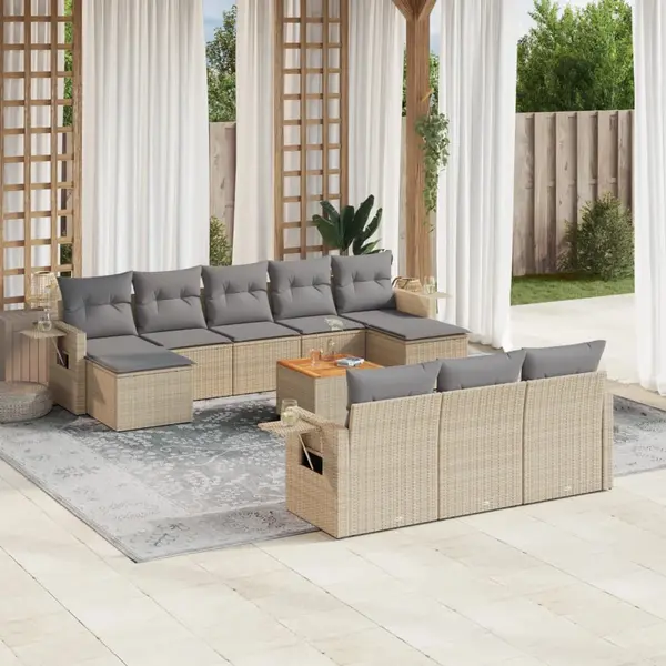 Gossi set canapele de gradina cu perne, 11 piese, bej, poliratan