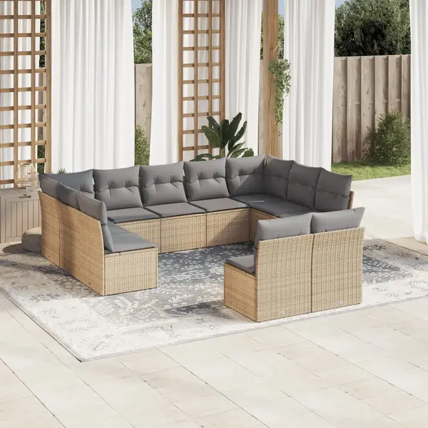 Gossi set canapele de gradina cu perne, 11 piese, bej, poliratan