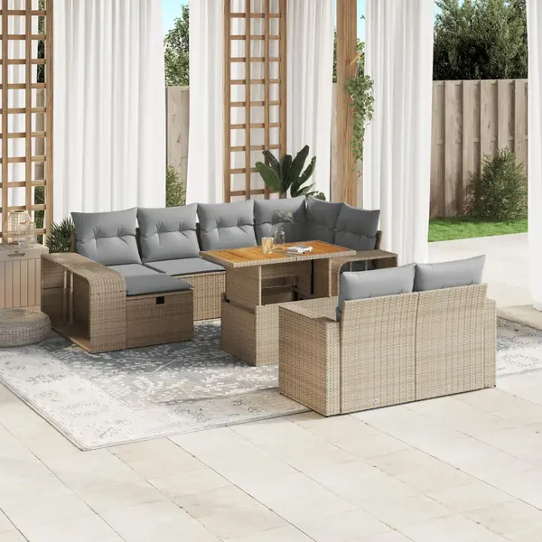 Gossi set canapele de gradina cu perne, 11 piese, bej, poliratan
