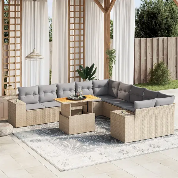 Gossi set canapele de gradina cu perne, 11 piese, bej, poliratan