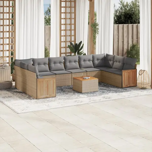 Gossi set canapele de gradina cu perne, 11 piese, bej, poliratan