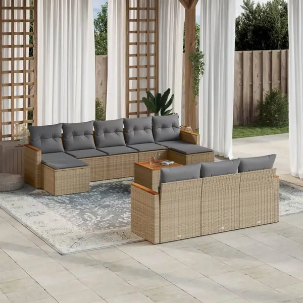Gossi set canapele de gradina cu perne, 11 piese, bej, poliratan