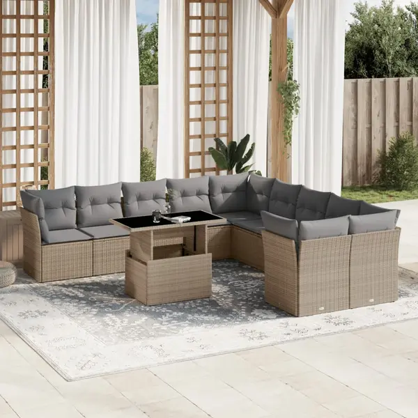 Gossi set canapele de gradina cu perne, 11 piese, bej, poliratan