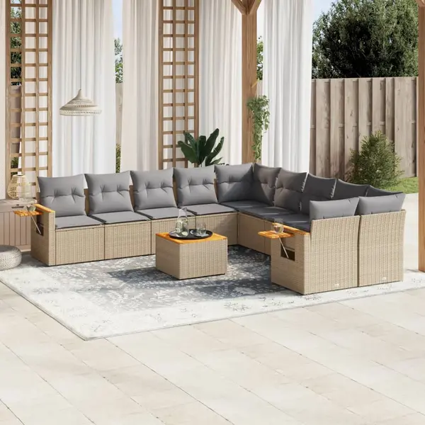 Gossi set canapele de gradina cu perne, 11 piese, bej, poliratan