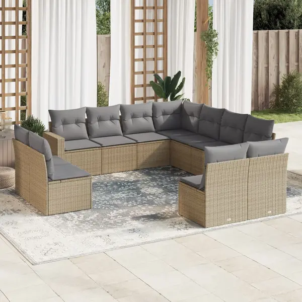 Gossi set canapele de gradina cu perne, 11 piese, bej, poliratan