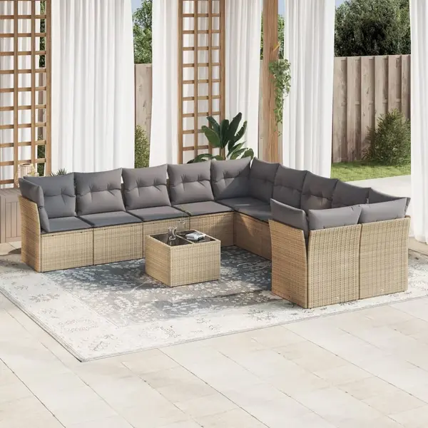 Gossi set canapele de gradina cu perne, 11 piese, bej, poliratan