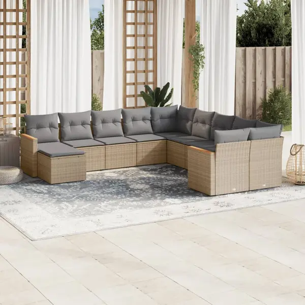 Gossi set canapele de gradina cu perne, 11 piese, bej, poliratan