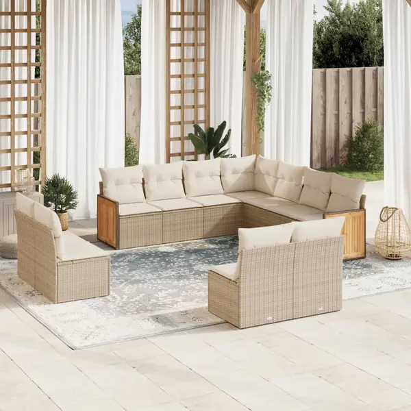 Gossi set canapele de gradina cu perne, 11 piese, bej, poliratan