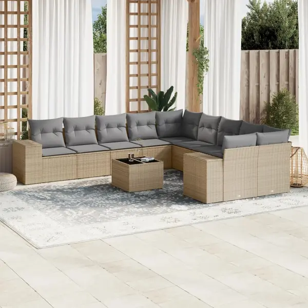 Gossi set canapele de gradina cu perne, 11 piese, bej, poliratan