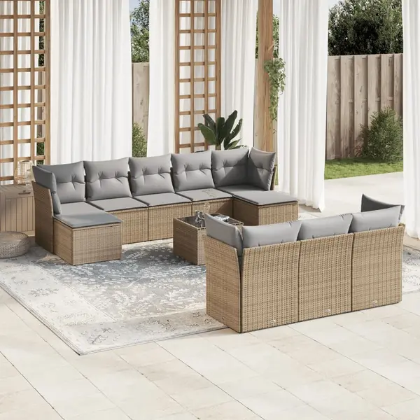 Gossi set canapele de gradina cu perne, 11 piese, bej, poliratan