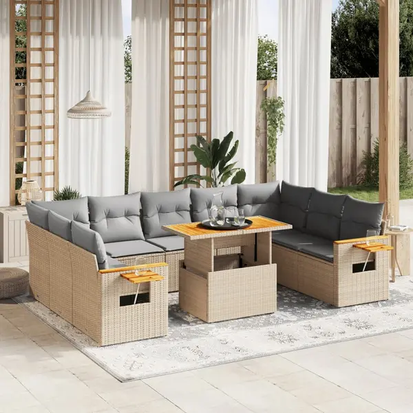 Gossi set canapele de gradina cu perne, 11 piese, bej, poliratan