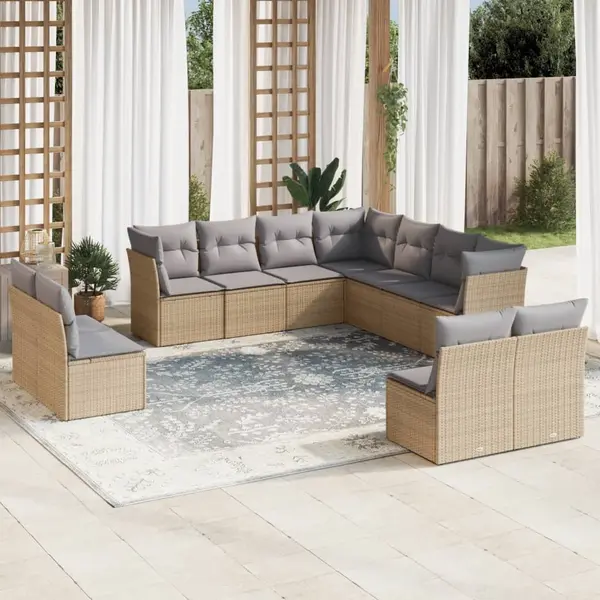 Gossi set canapele de gradina cu perne, 11 piese, bej, poliratan