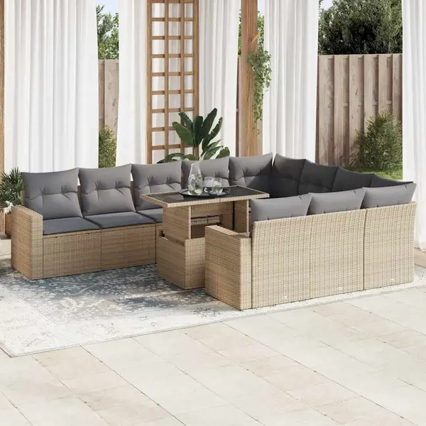 Gossi set canapele de gradina cu perne, 11 piese, bej, poliratan