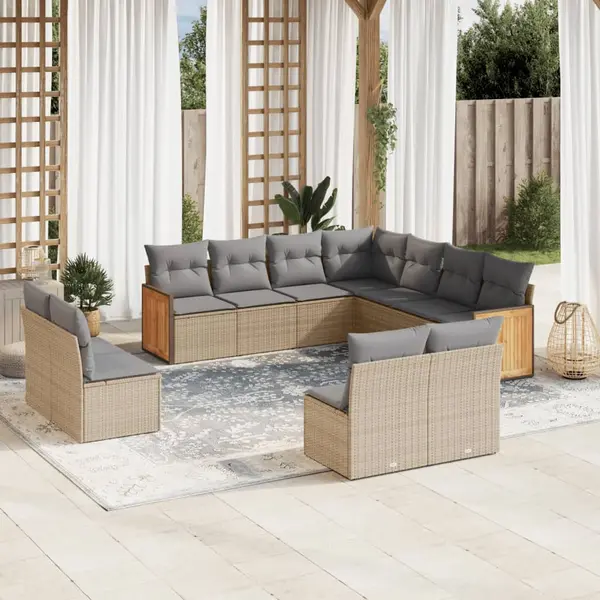 Gossi set canapele de gradina cu perne, 11 piese, bej, poliratan