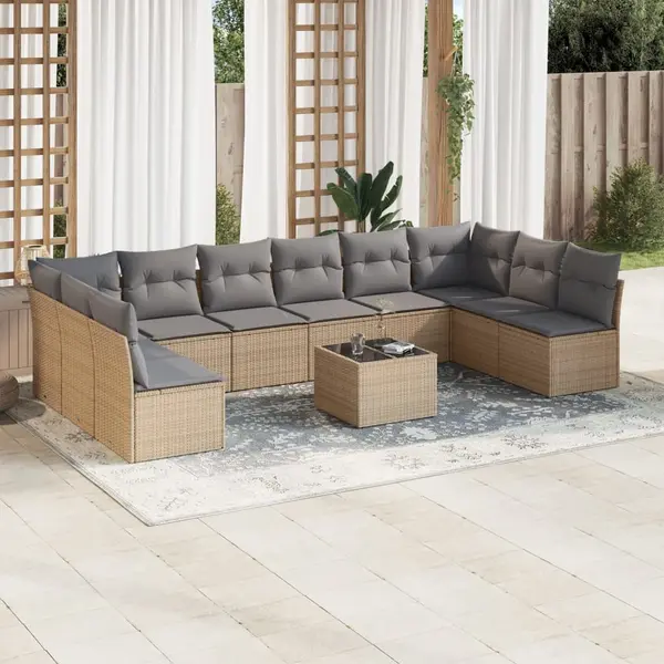 Gossi set canapele de gradina cu perne, 11 piese, bej, poliratan