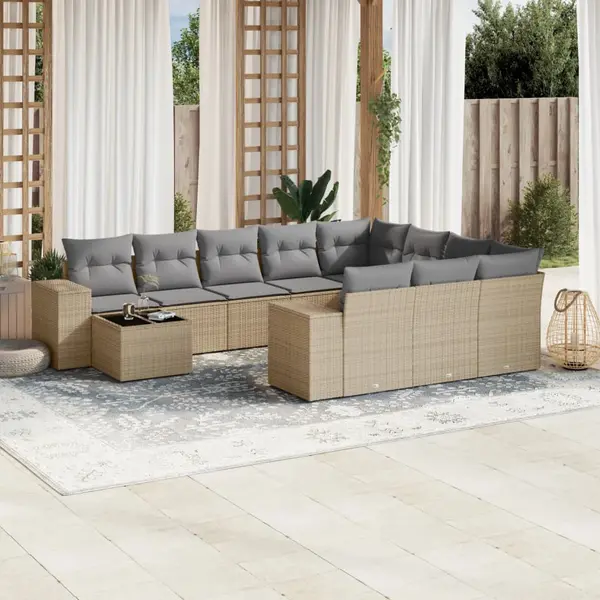 Gossi set canapele de gradina cu perne, 11 piese, bej, poliratan