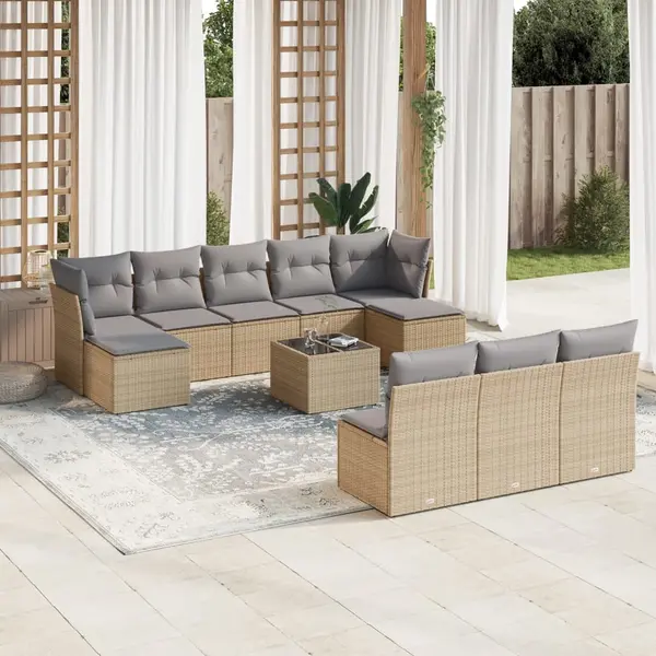 Gossi set canapele de gradina cu perne, 11 piese, bej, poliratan